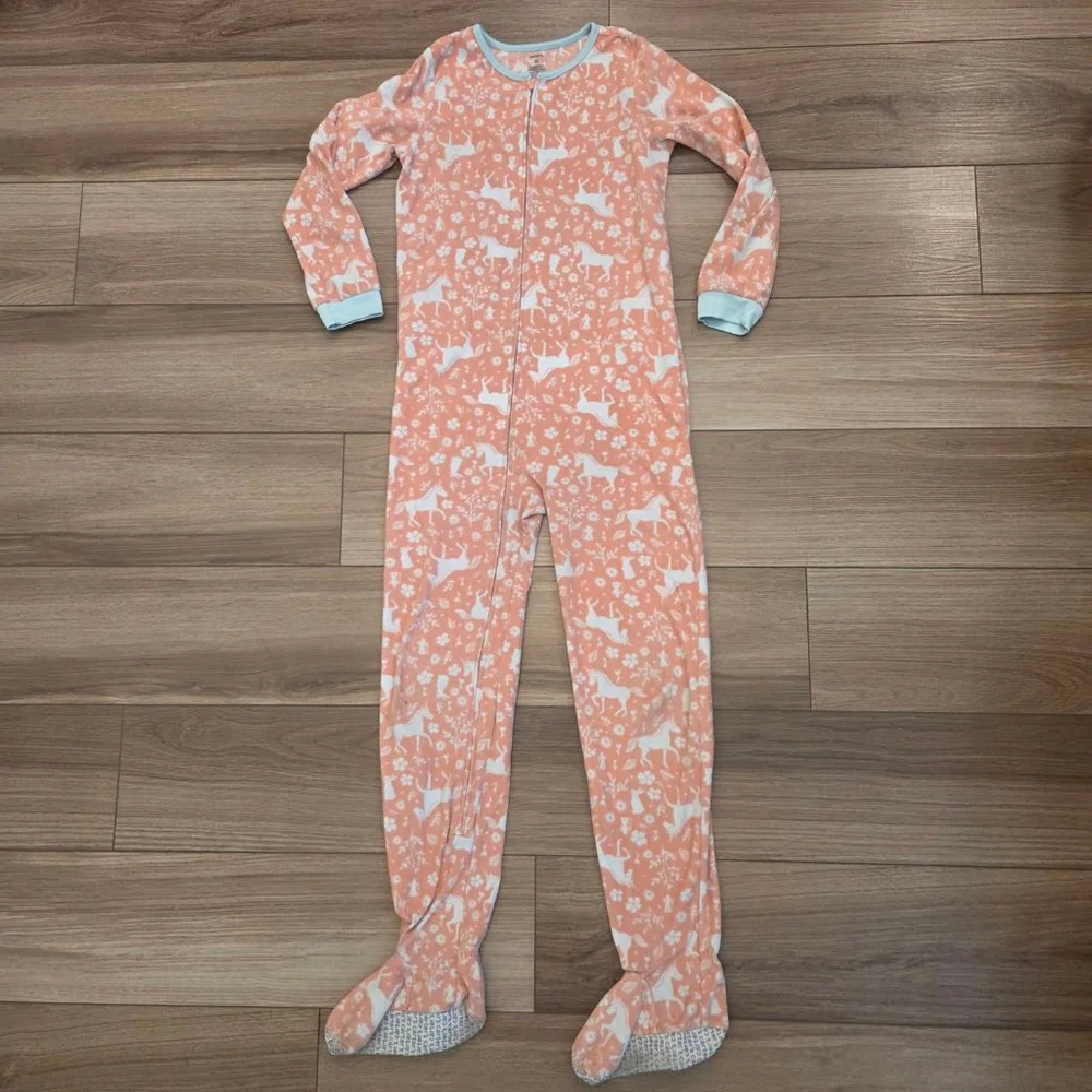 Girls Carter's Pink & White Unicorn Footed Pajama Set Size 12